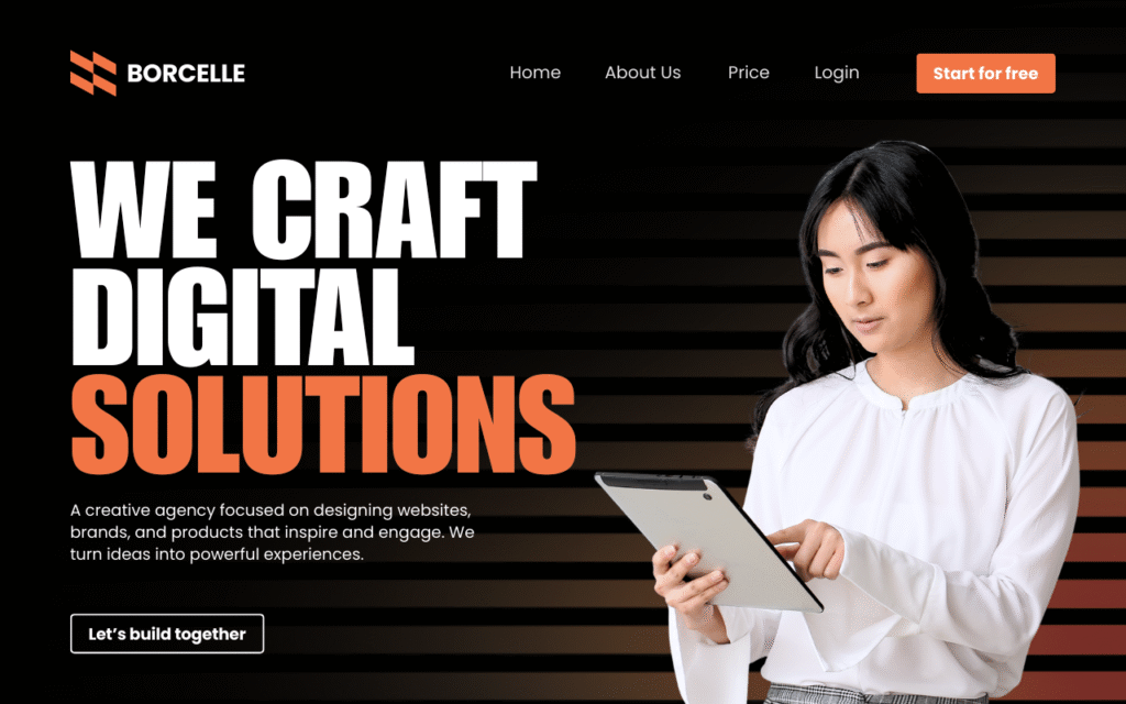 black and orange modern digital solutions desktop mockup